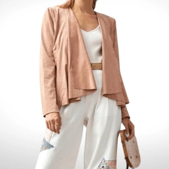 Anthropologie Hutch Open Front Waterfall Jacket In Vegan Suede Size S Neutral - Picture 1 of 9